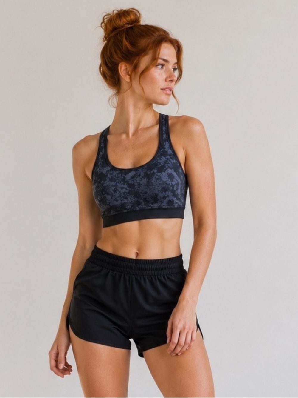 NWT NUX Blue & Black Floral Mesh Back Sports Bra Medium Compression Size Small